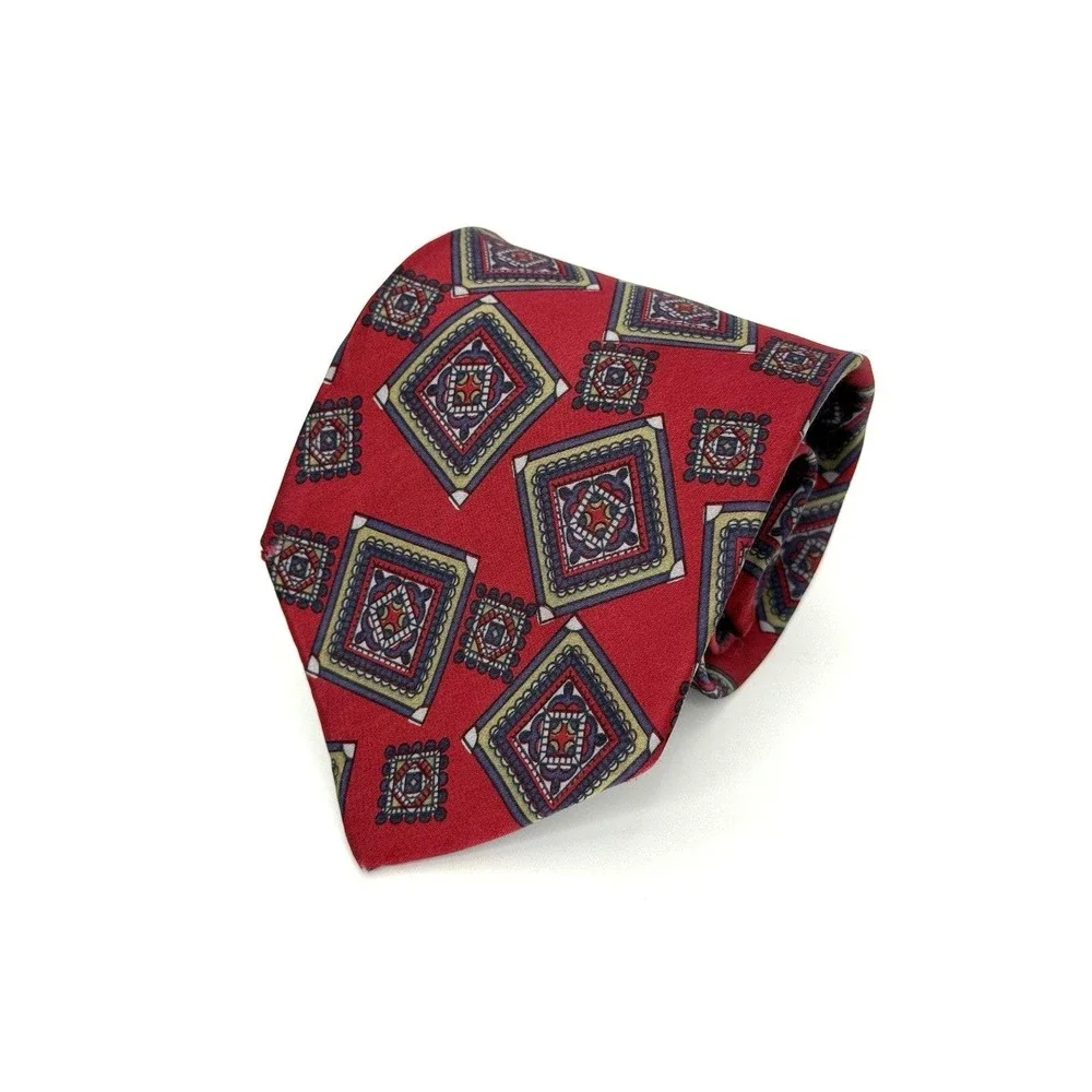VTG Austin Reed Regent Street Silk Tie Red Geometric Pattern‎ Made in Italy 57